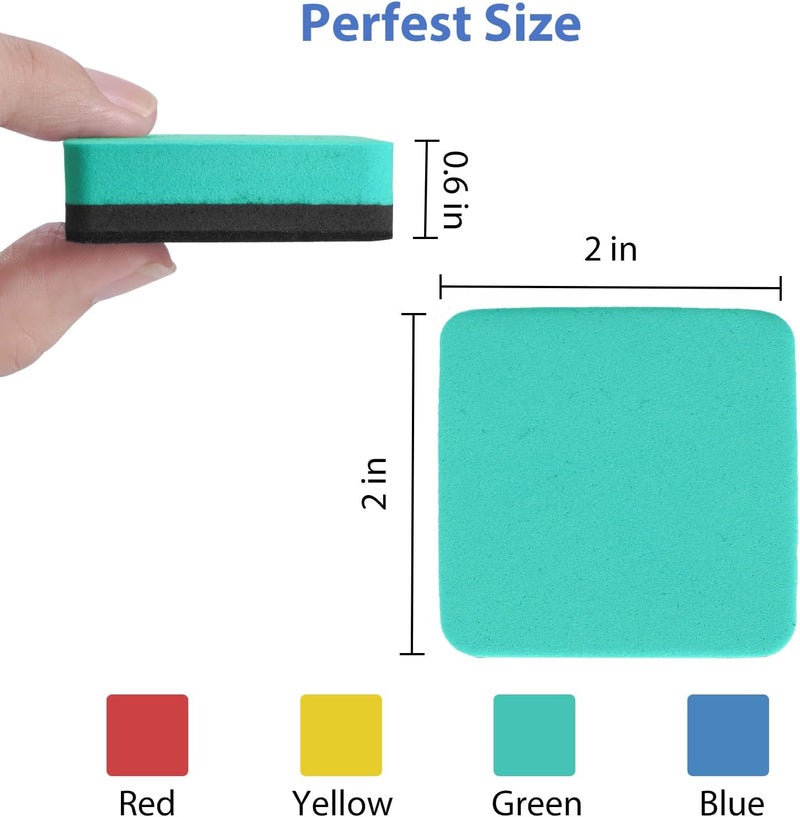 SITHON ممحاة مغناطيسية للتخطيط الجاف، ممحاة صغيرة للسبورة البيضاء لوازم العودة إلى المدرسة، وسادات تنظيف للسبورة السوداء للفصول الدراسية، المكتب، المنزل، 4 ألوان، 2 × 2 بوصة (48 عبوة) - Image 2
